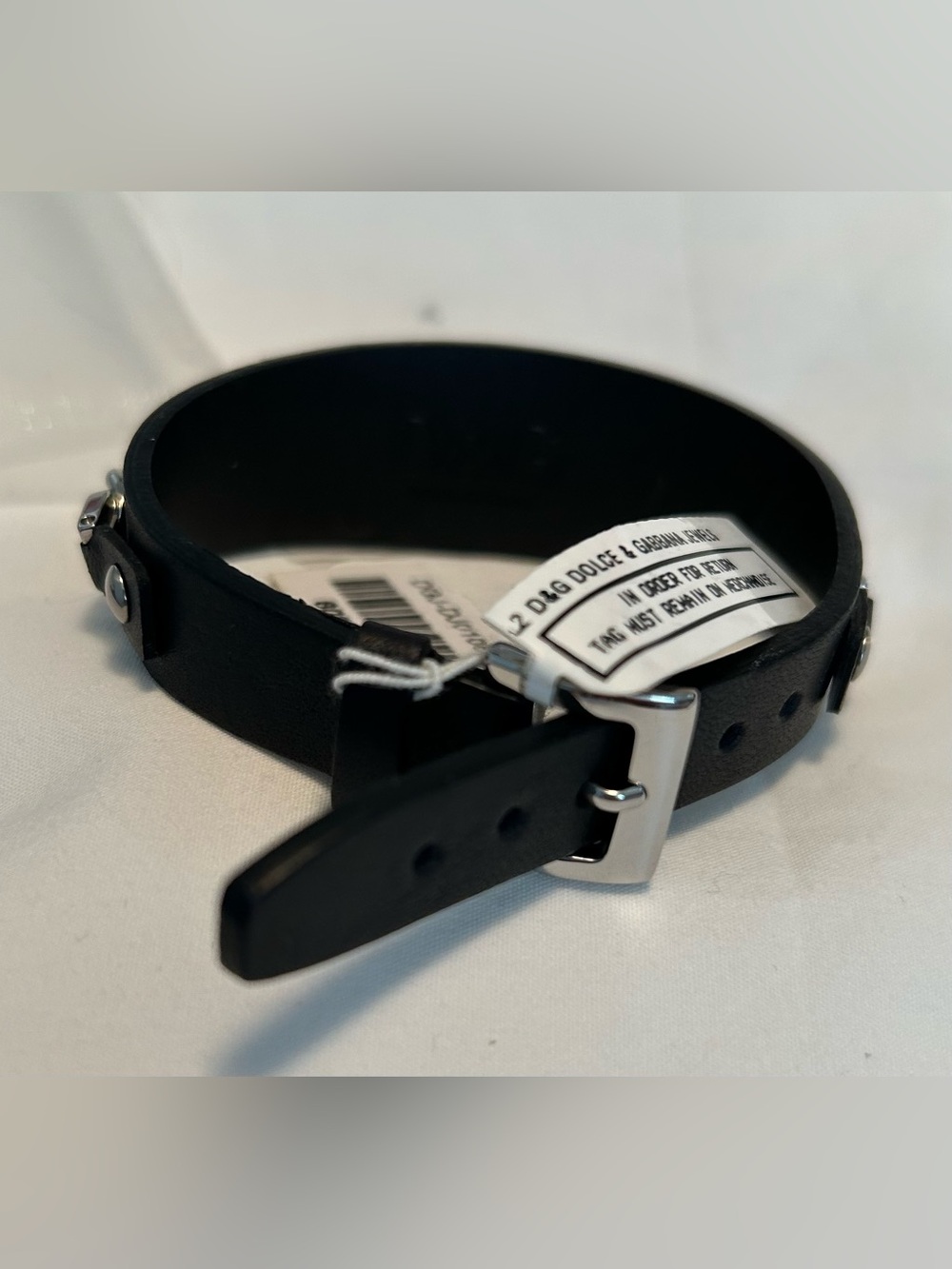 Dolce & Gabbana Womens black Leather Cuff Adjustable Bracelet w/ Silver D&G Logo - Picture 9 of 11